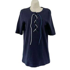 SONIA RYKIEL Blue Lace-Up Cotton-Pique Top Large